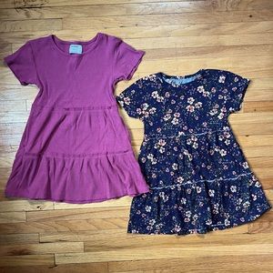 Pair of Old Navy tiered swing dresses, sz XS (5), dusty rose, navy floral print